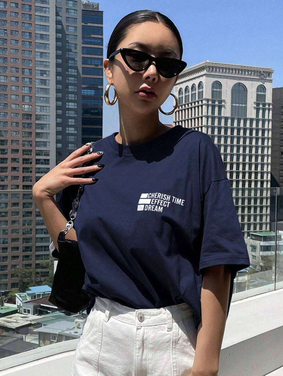 DAZY Letter Graphic Drop Shoulder Tee Oversized T-Shirt