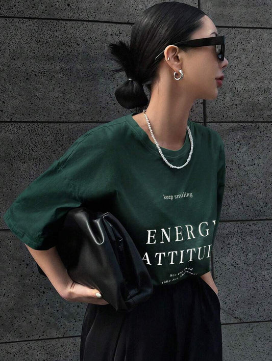 Slogan Graphic Drop Shoulder Tee