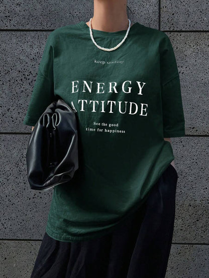 Slogan Graphic Drop Shoulder Tee