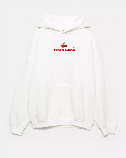 Heavy White Hoodie Cherry