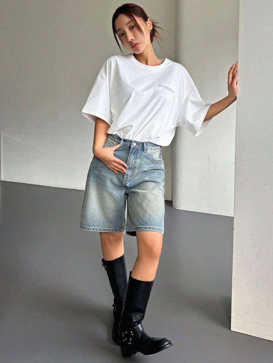 DAZY Women's Slogan Printed Drop Shoulder T-Shirt Adversity Is A Good Disciple No Gall No Glory Oversized T-Shirt School