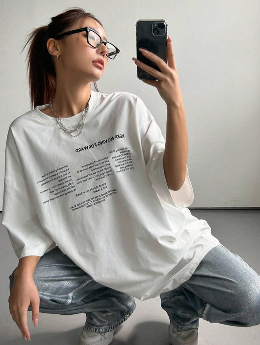 Oversized Short Sleeve Casual T-Shirt KEEP MOVING FORWARD, Unisex Y2k