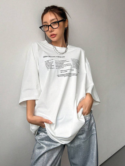 Oversized Short Sleeve Casual T-Shirt KEEP MOVING FORWARD, Unisex Y2k