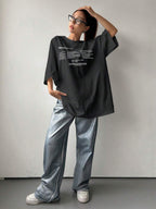 DAZY Women's Summer Loose Fit Round Neck Short Sleeve T-Shirt With Slogan Print KEEP MOVING FORWARD Oversized T-Shirt,Graphic Tees School