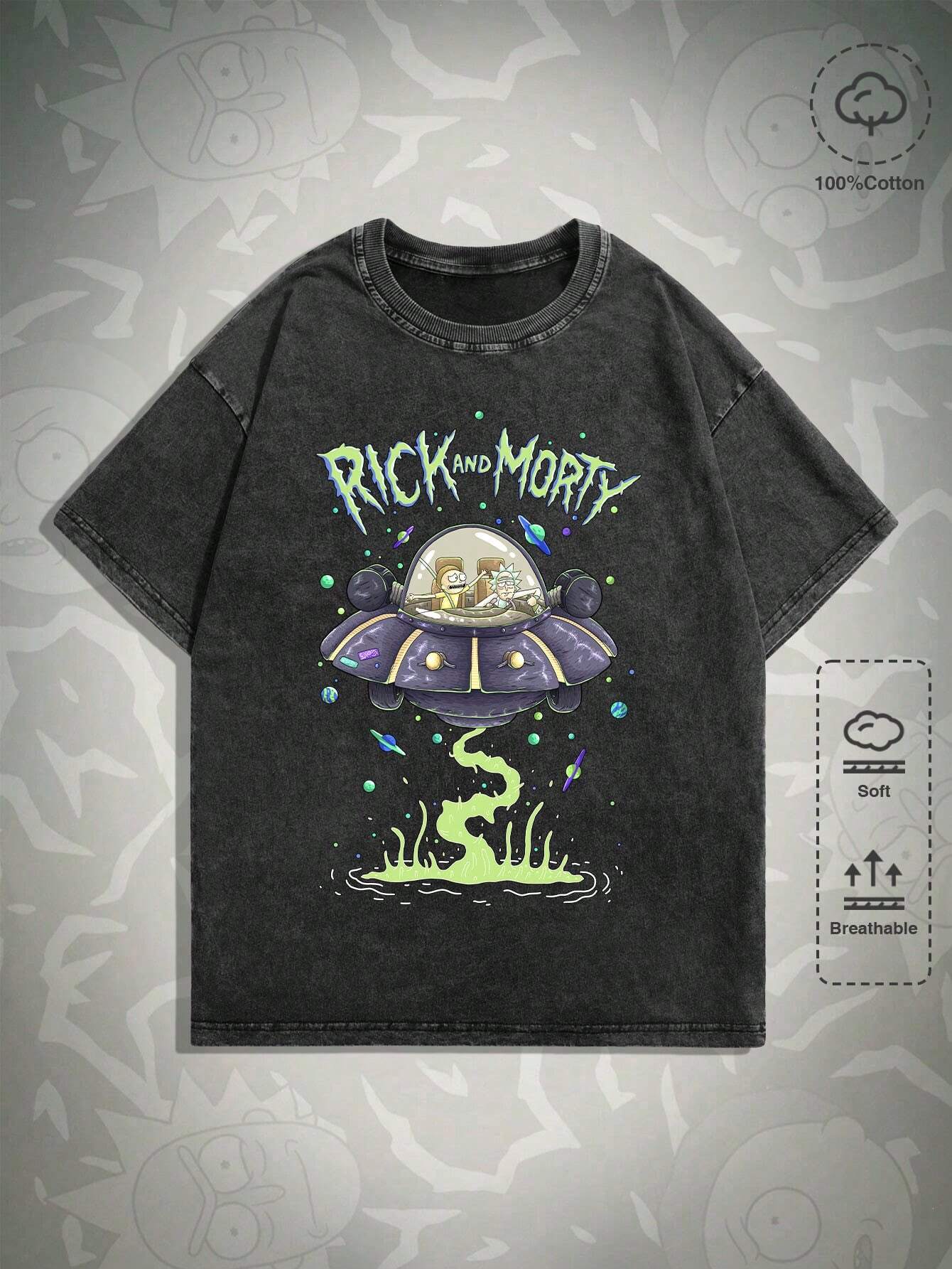 Rick and Morty | ROMWE Men Tie Dye Cartoon & Letter Graphic Tee, School