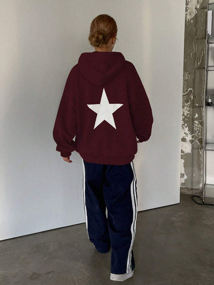 Long Sleeve Letter Print Pocket Simple Hooded Casual Sweatshirt