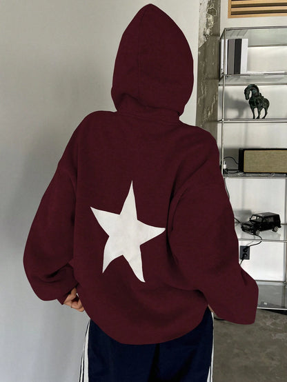 Long Sleeve Letter Print Pocket Simple Hooded Casual Sweatshirt