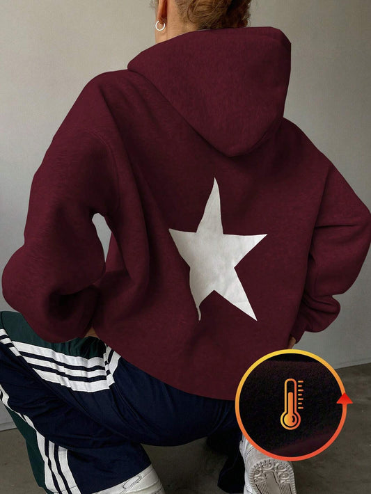 Long Sleeve Letter Print Pocket Simple Hooded Casual Sweatshirt