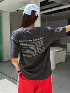 DAZY Slogan Graphic Drop Shoulder Tee Happiness Is A State Of Mind Oversized T-Shirt