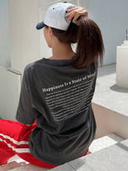 DAZY Slogan Graphic Drop Shoulder Tee Happiness Is A State Of Mind Oversized T-Shirt