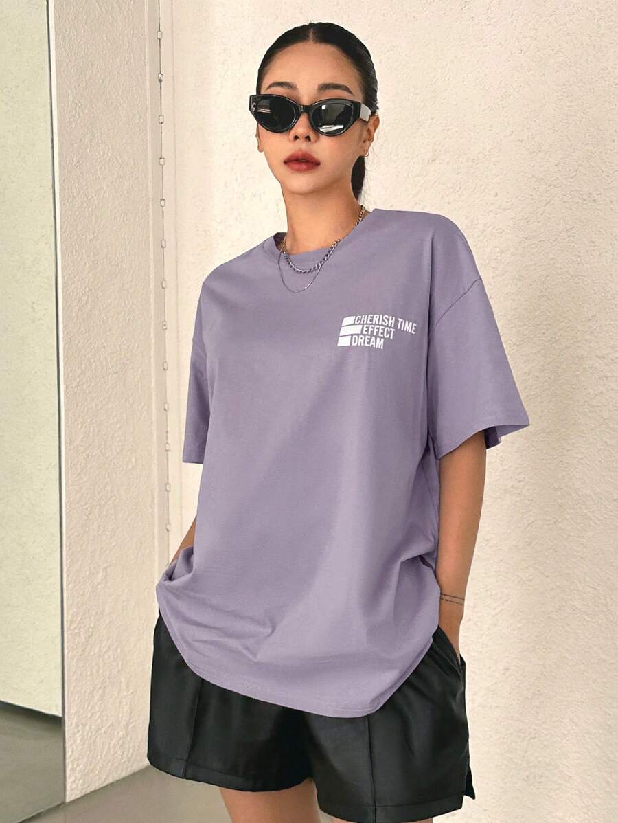 DAZY Letter Graphic Drop Shoulder Tee Oversized T-Shirt