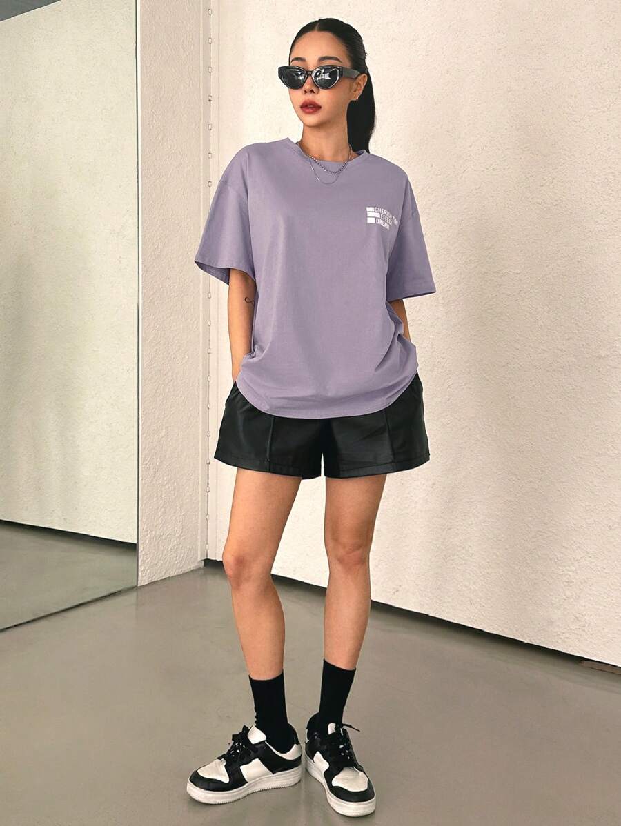 DAZY Letter Graphic Drop Shoulder Tee Oversized T-Shirt
