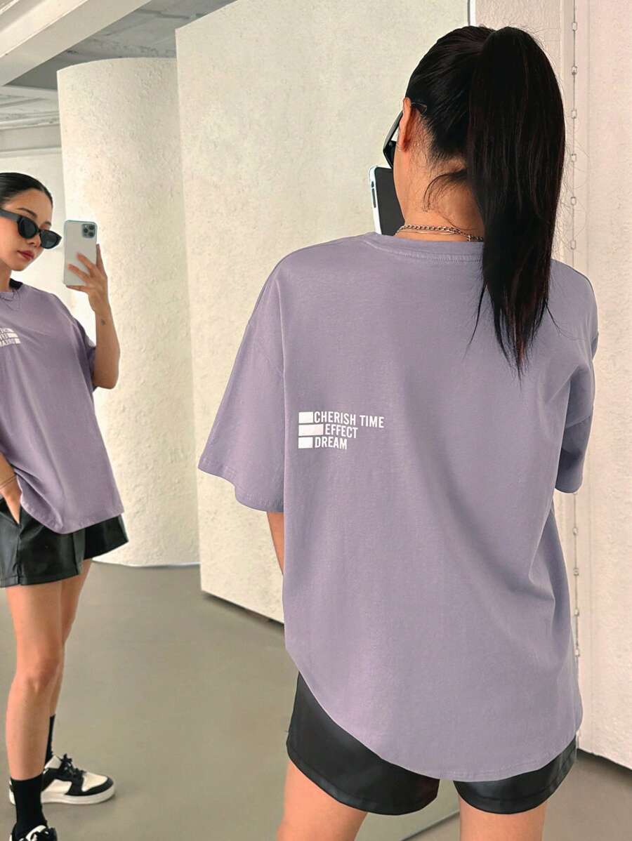 DAZY Letter Graphic Drop Shoulder Tee Oversized T-Shirt