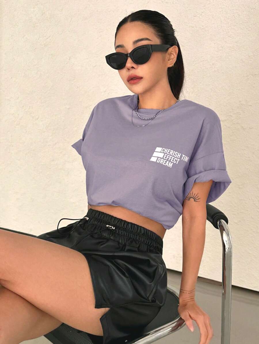 DAZY Letter Graphic Drop Shoulder Tee Oversized T-Shirt