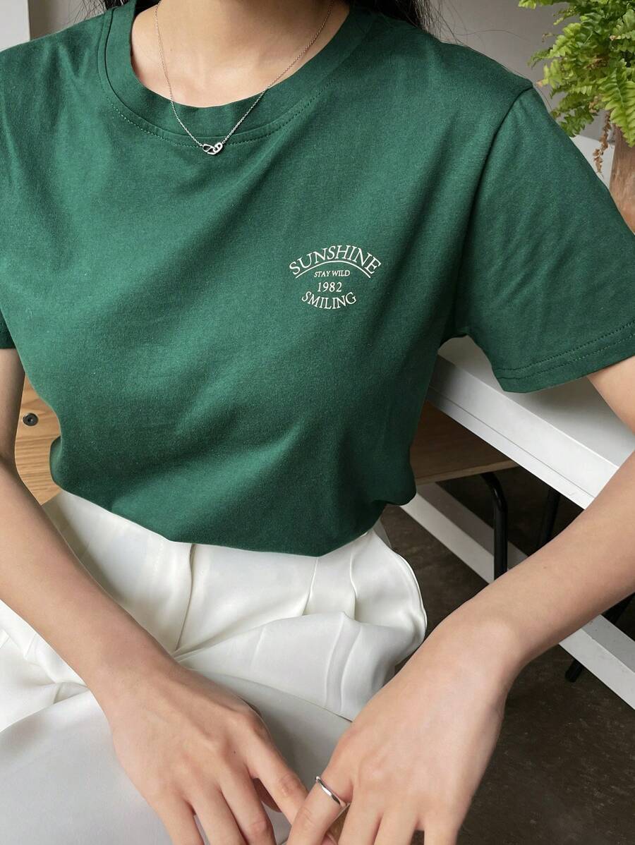 Letter Graphic Round Neck Tee