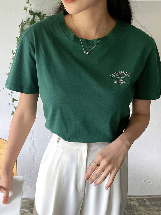 Letter Graphic Round Neck Tee