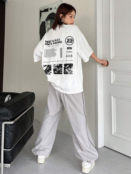 Slogan Printed Round Neck T-Shirt