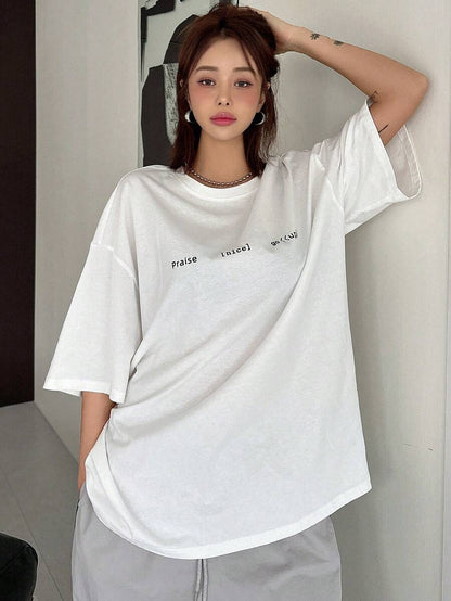 Slogan Printed Round Neck T-Shirt