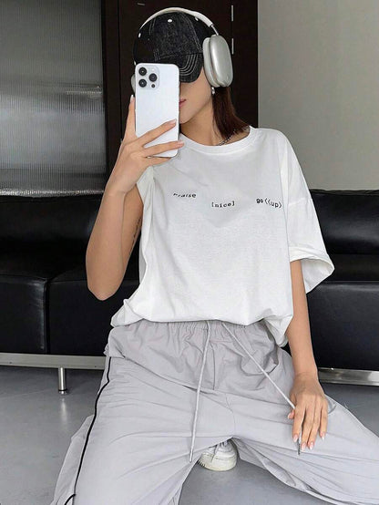Slogan Printed Round Neck T-Shirt