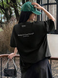 DAZY Women's Slogan Printed Drop Shoulder T-Shirt Adversity Is A Good Disciple No Gall No Glory Oversized T-Shirt School
