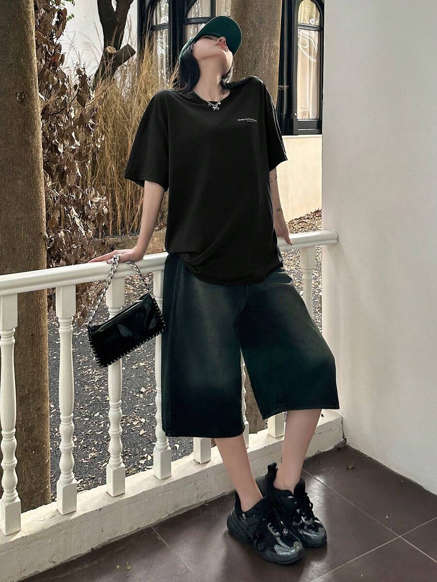 DAZY Women's Slogan Printed Drop Shoulder T-Shirt Adversity Is A Good Disciple No Gall No Glory Oversized T-Shirt School