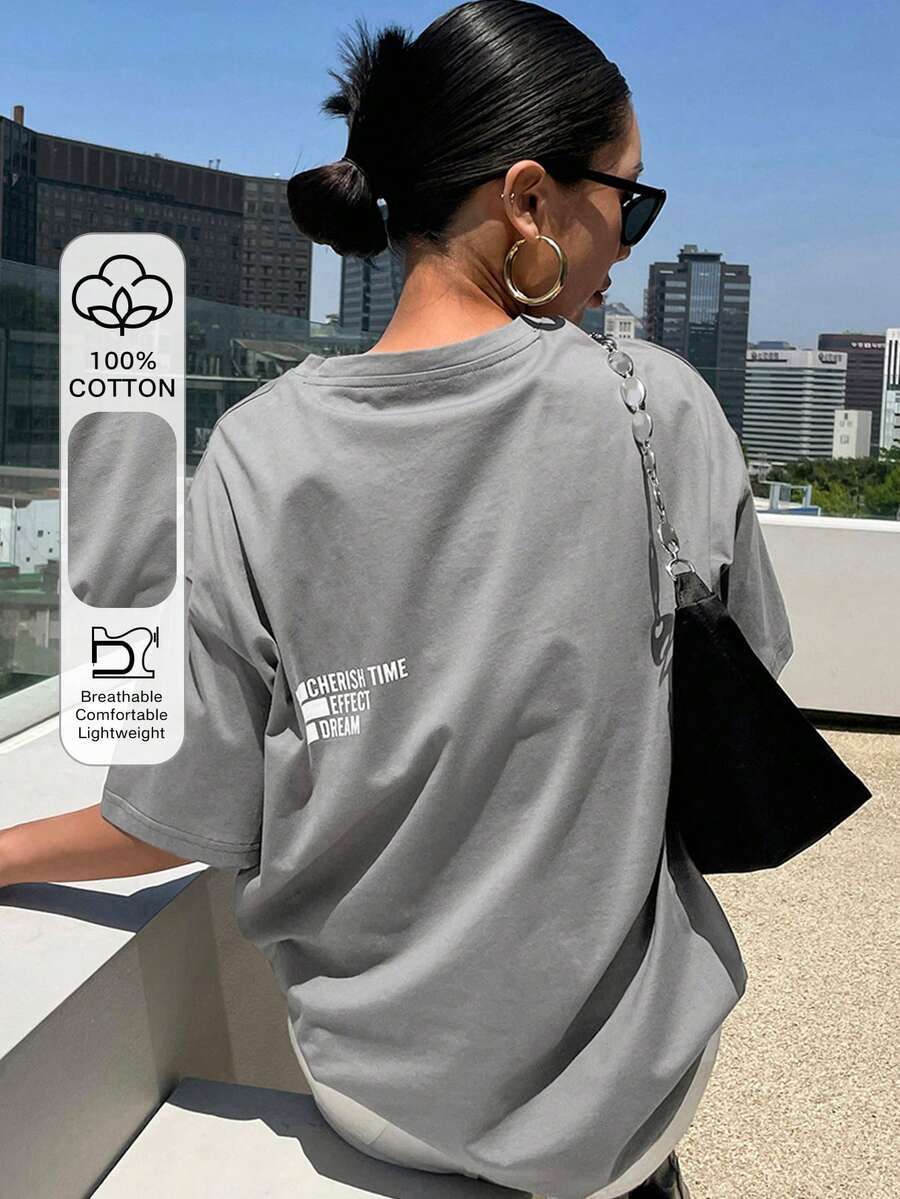 DAZY Letter Graphic Drop Shoulder Tee Oversized T-Shirt