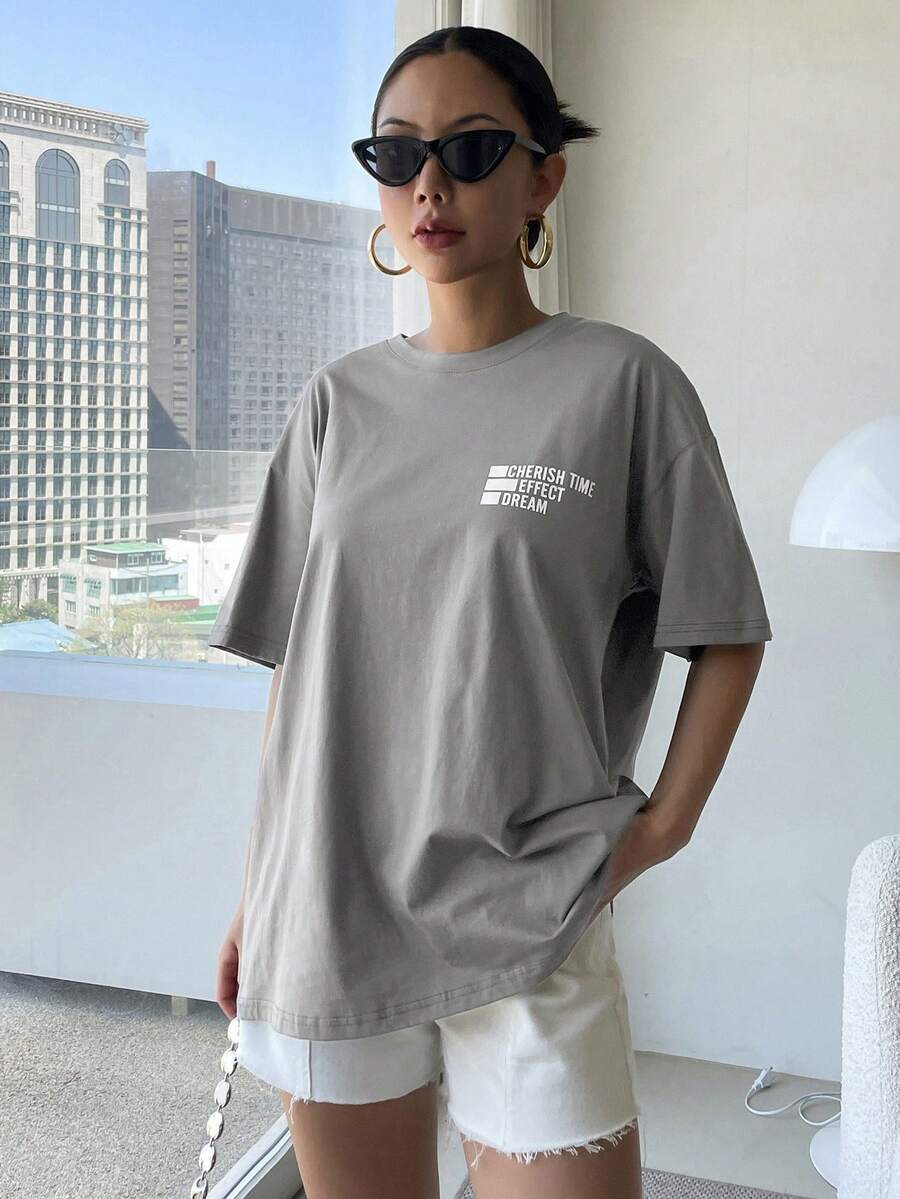 DAZY Letter Graphic Drop Shoulder Tee Oversized T-Shirt