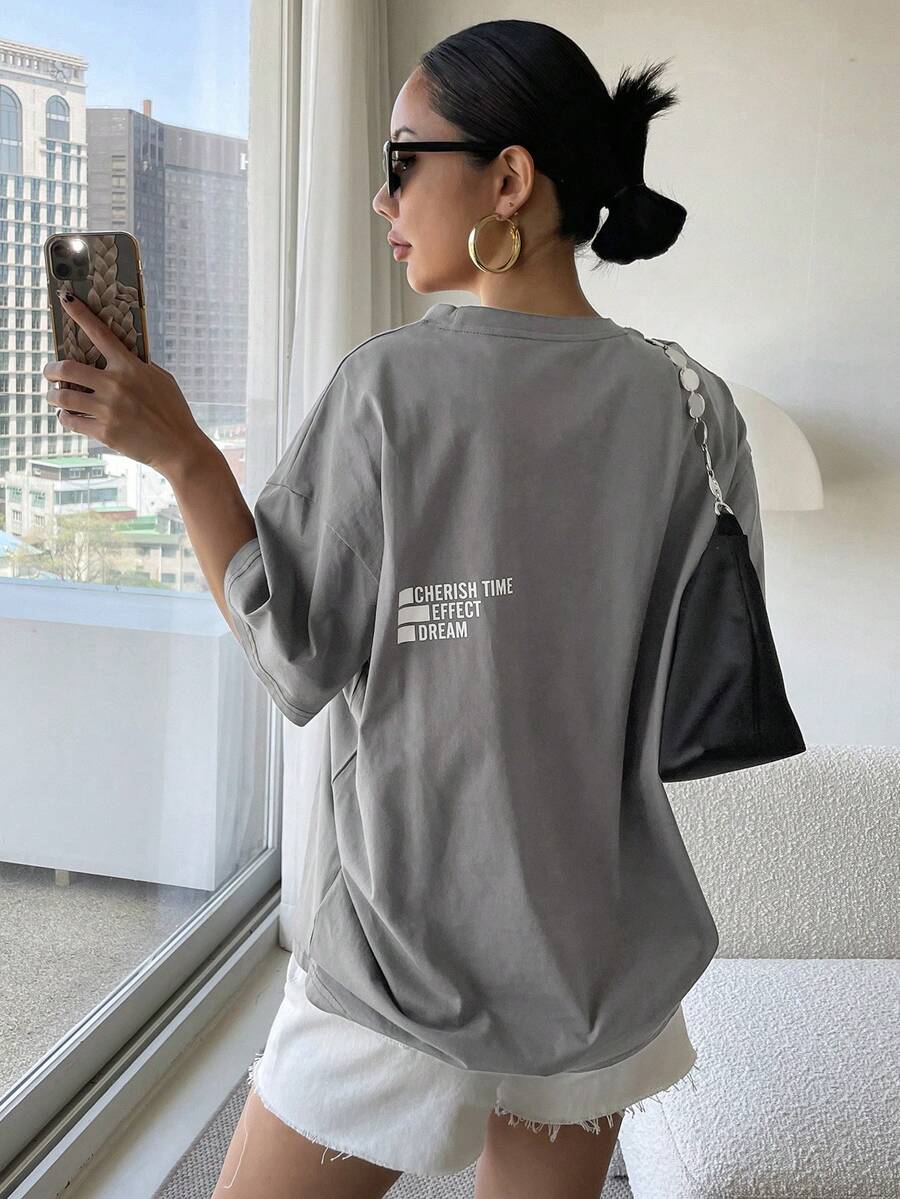 DAZY Letter Graphic Drop Shoulder Tee Oversized T-Shirt