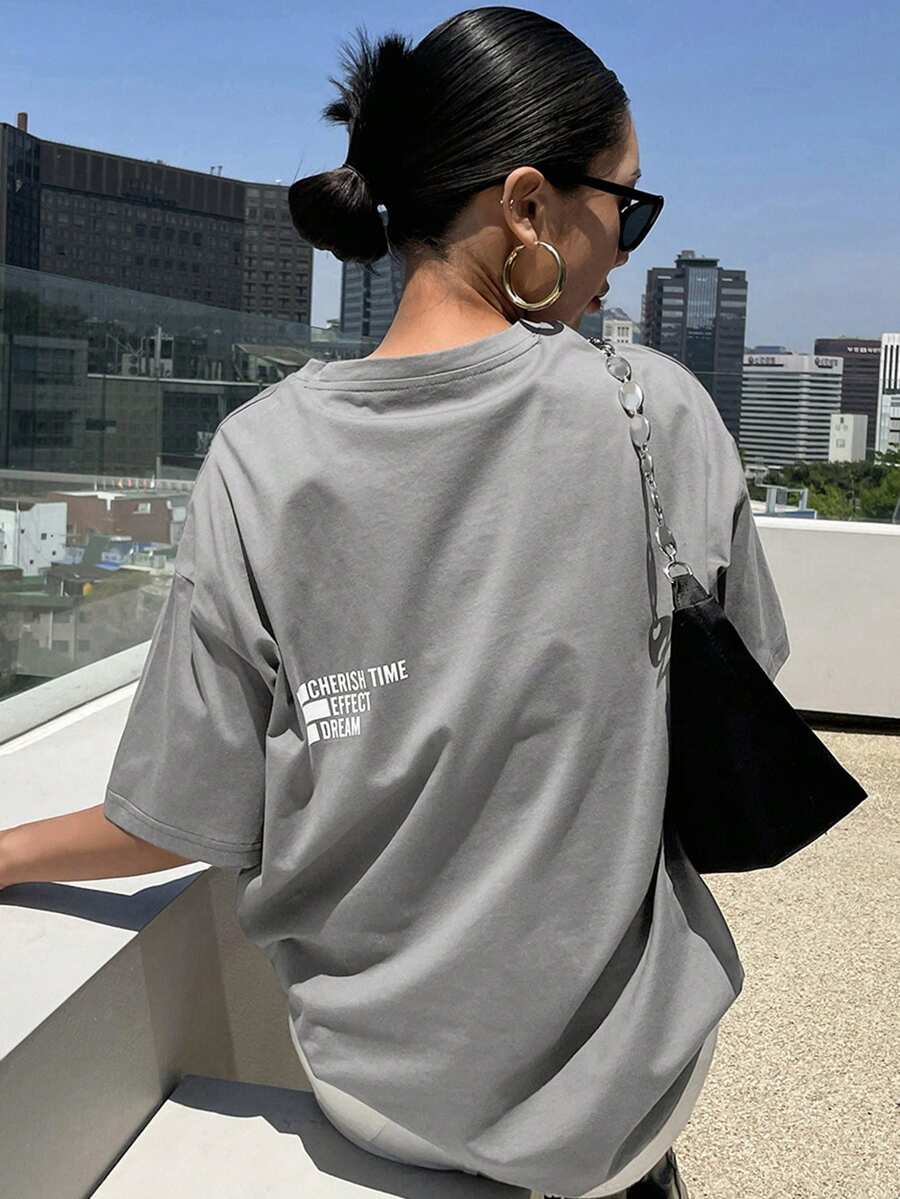 DAZY Letter Graphic Drop Shoulder Tee Oversized T-Shirt