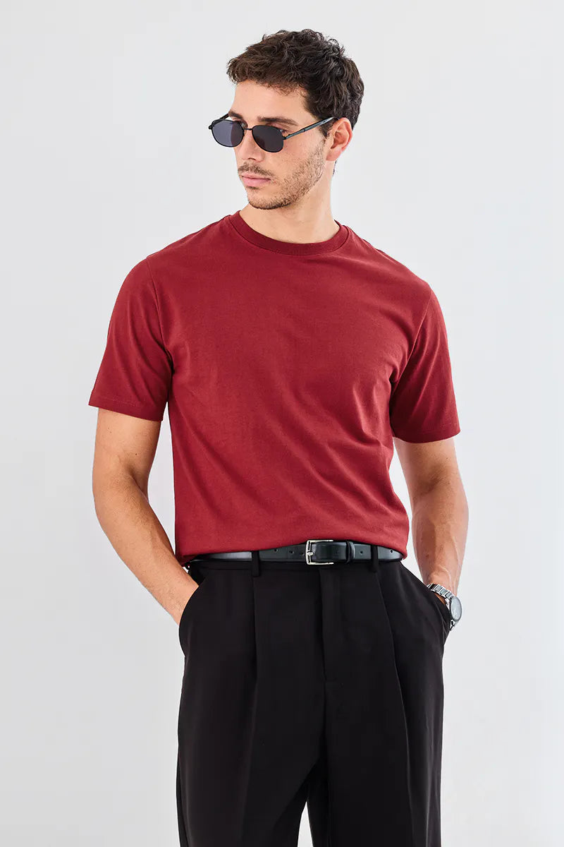 100% Cotton Crew Neck Core Lab T-Shirt Maroon