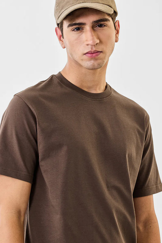 100% Cotton Crew Neck Core Lab T-Shirt Coffee Brown